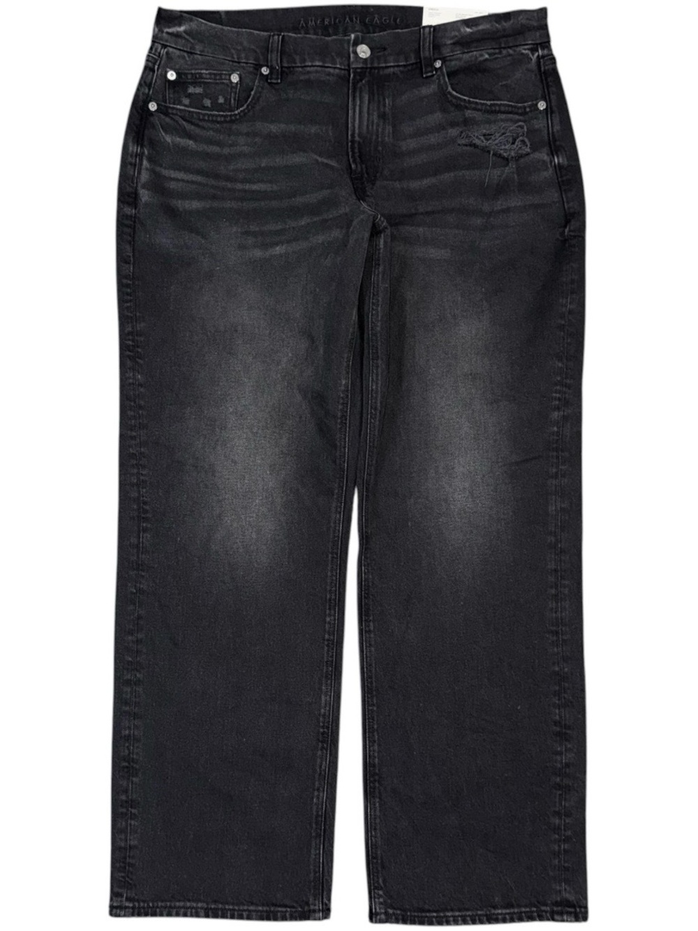 NEW American Eagle Curvy Straight Jeans High Rise Black Stretch Distressed Sz 16